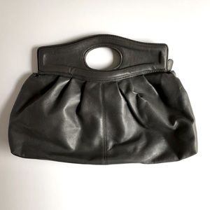 Signature Gray Leather Clutch Purse